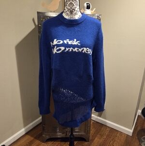 FMACM "NO RISK NO MONEY" Deconstructed Blue Sweater sz Small